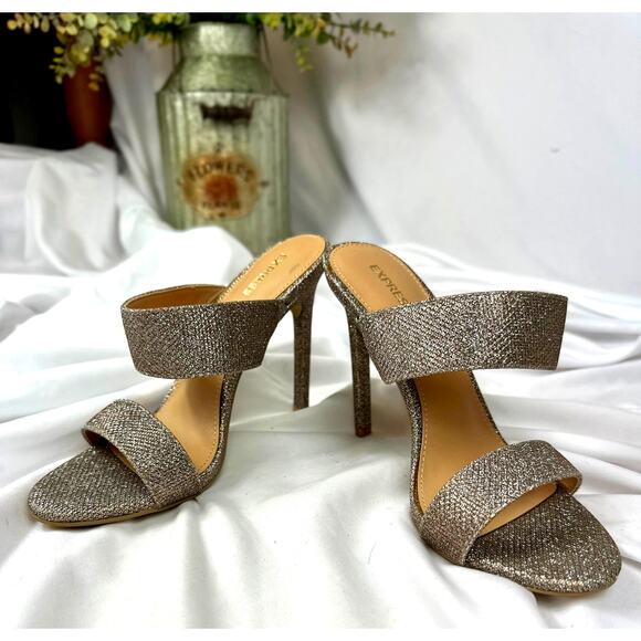 Express Shimmery Slip On Open Toe Pump Bronze/Silver 7 - Picture 2 of 12